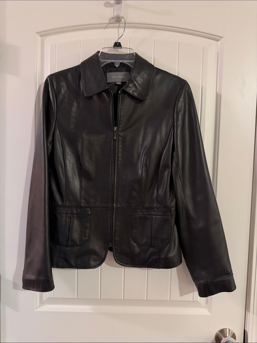Ann Taylor Black Leather Zip-Front Jacket